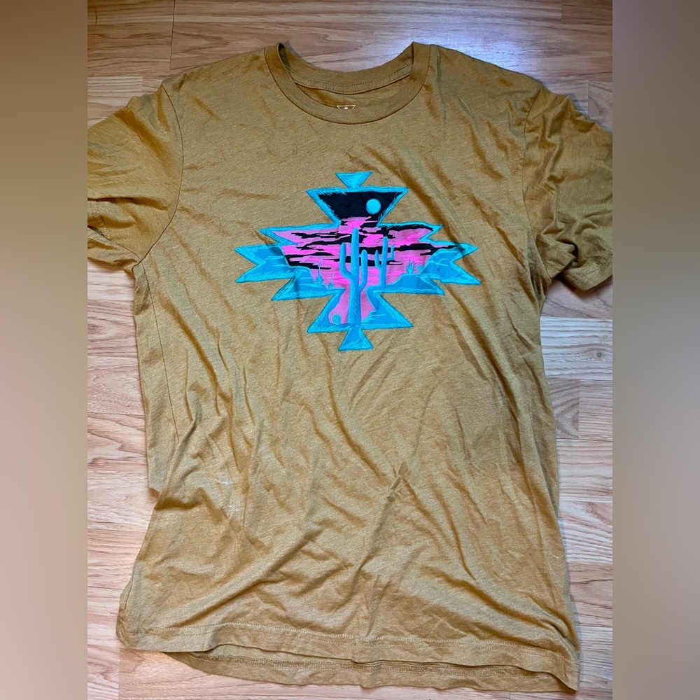 Crazy Train Mustard Tee with White Geometric Print